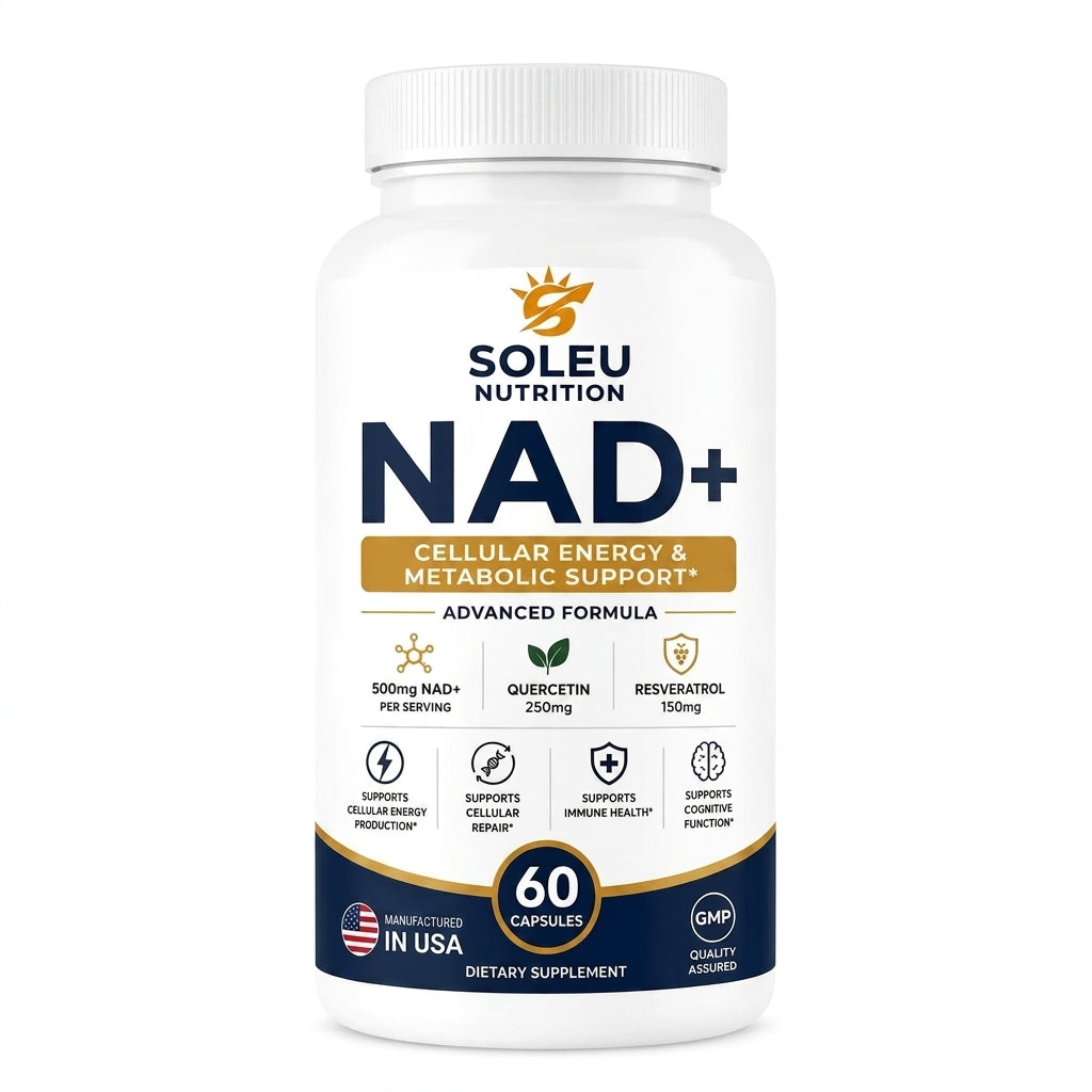 Soleu Nutrition NAD+ supplement bottle on a white background