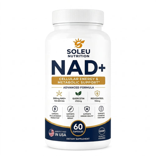 Soleu Nutrition NAD+ supplement bottle on a white background