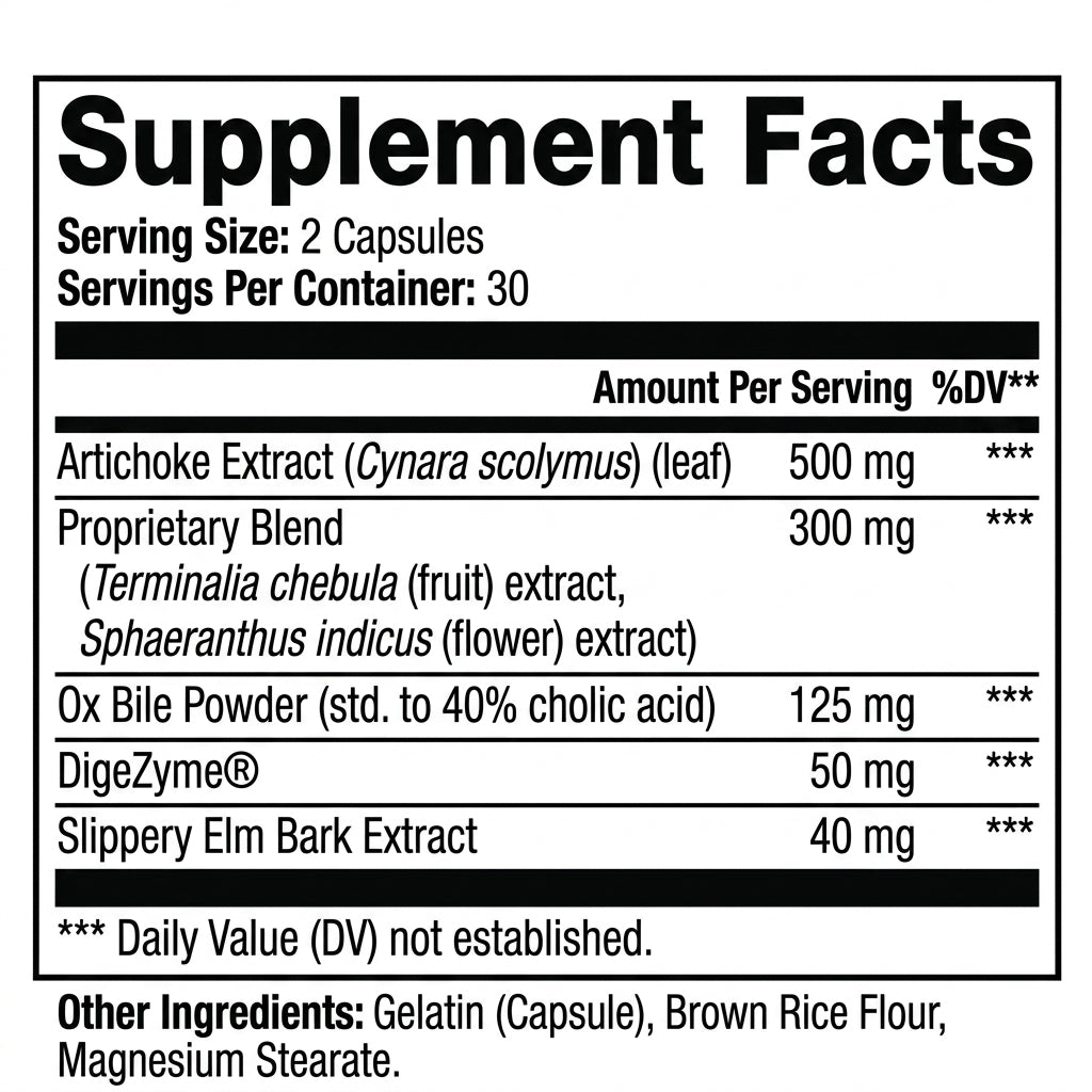 Ox Bile Bile Flow Formula with Artichoke & Digestive Enzymes – 60ct